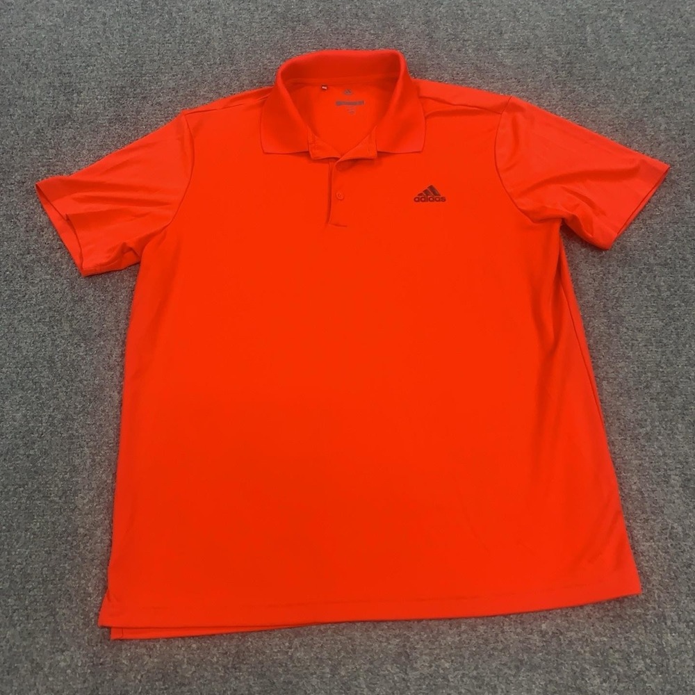 Adidas Polo Shirt Mens L Orange Polyester Golf Jersey Lightweight Logo